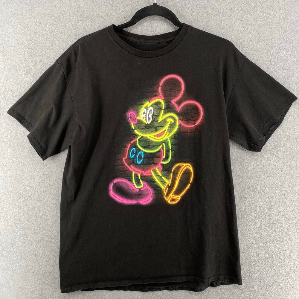 Disney‎ Neon Mickey Mouse T Shirt Mens L Black